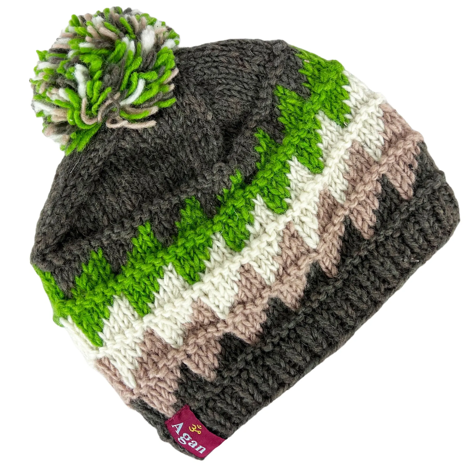 1415 H Two Tone 100% Himalayan Sheep Wool Knit Crochet Chaal Hat [Small & Medium]