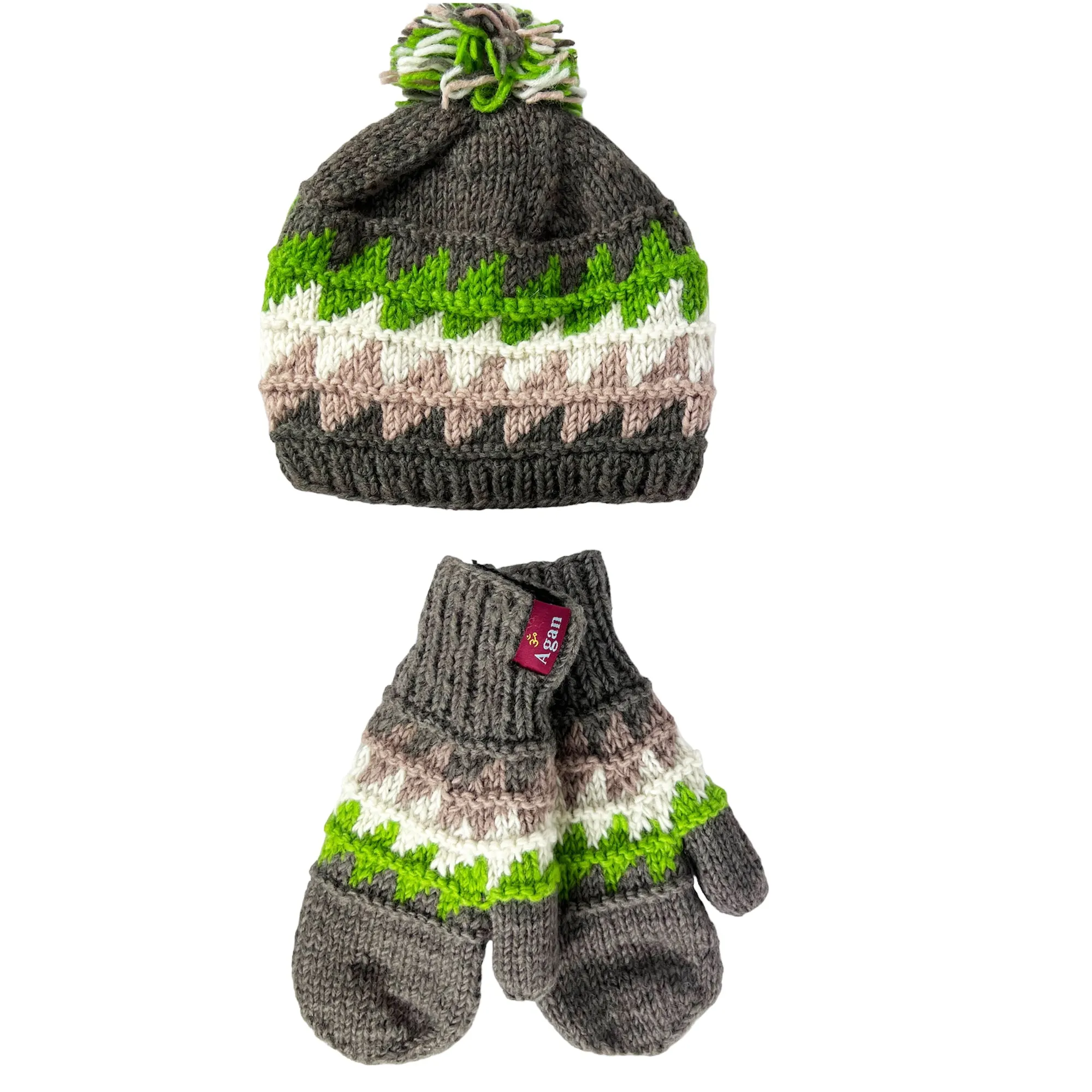 1415 H Two Tone 100% Himalayan Sheep Wool Knit Crochet Chaal Hat [Small & Medium]