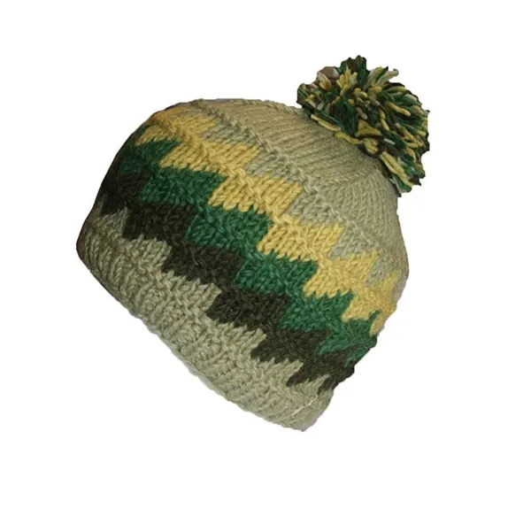 1415 H Two Tone 100% Himalayan Sheep Wool Knit Crochet Chaal Hat [Small & Medium]