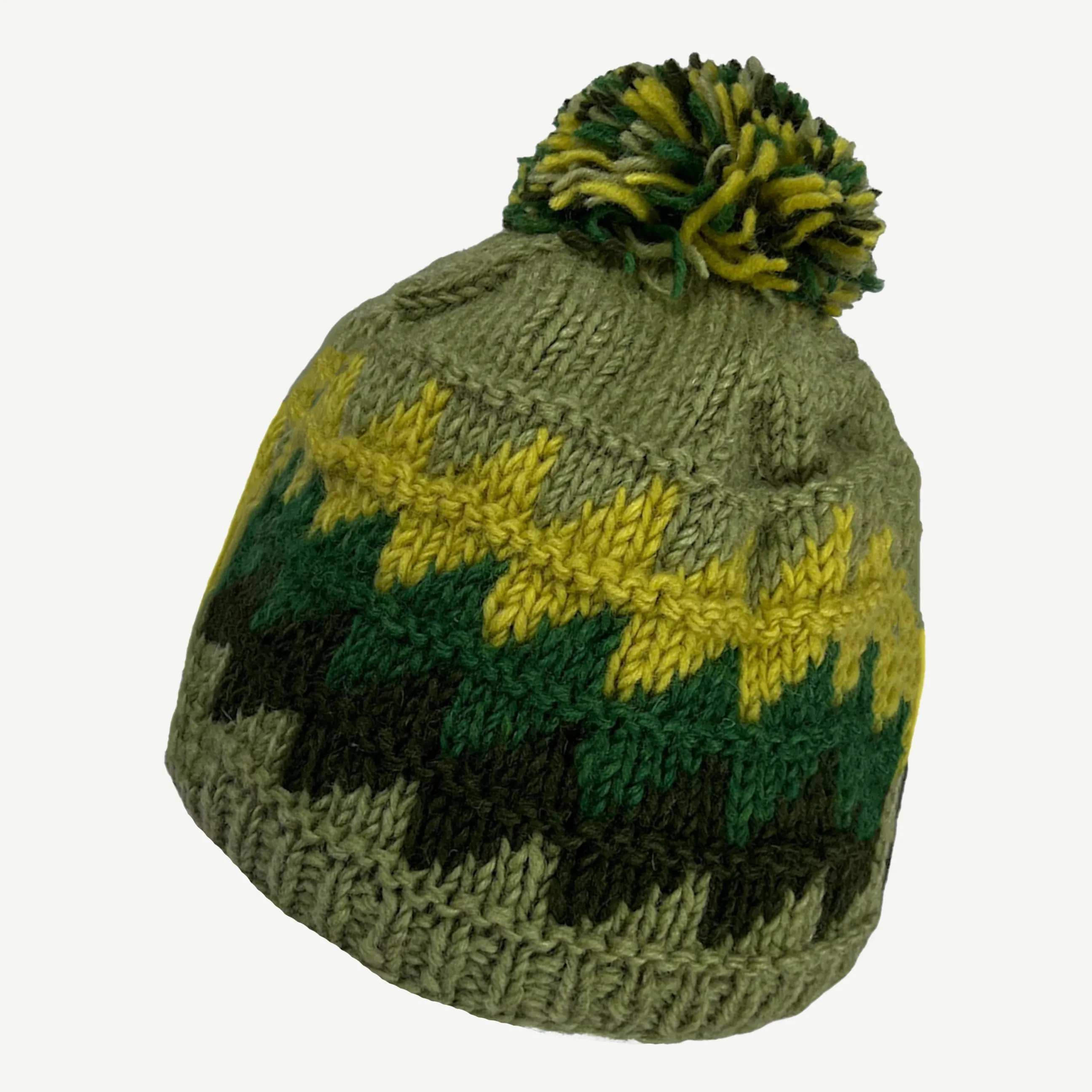 1415 H Two Tone 100% Himalayan Sheep Wool Knit Crochet Chaal Hat [Small & Medium]