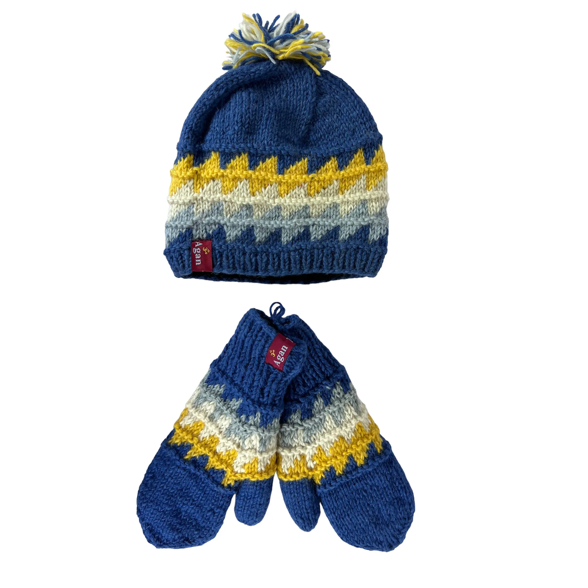 1415 H Two Tone 100% Himalayan Sheep Wool Knit Crochet Chaal Hat [Small & Medium]