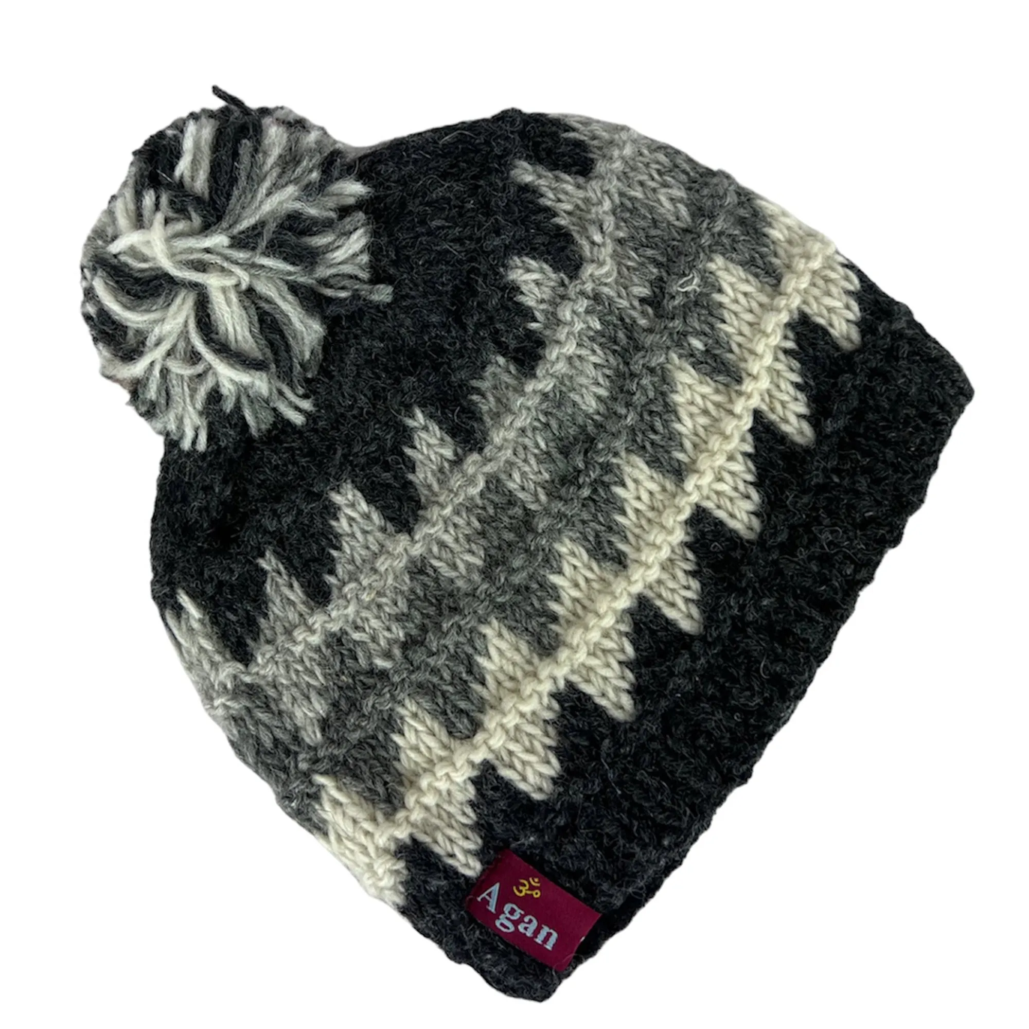 1415 H Two Tone 100% Himalayan Sheep Wool Knit Crochet Chaal Hat [Small & Medium]