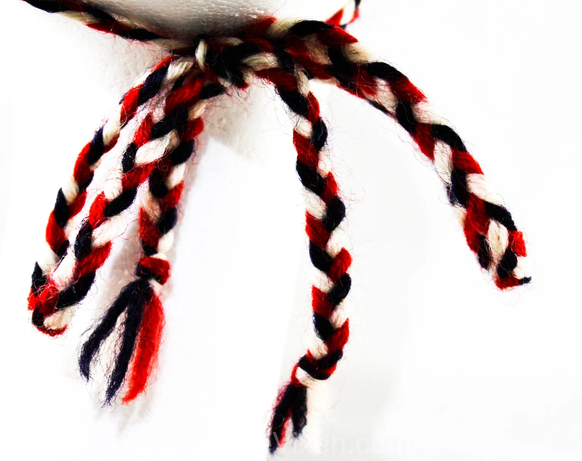 1950s Child's Winter Folk Hat - 50s Girl's Wool Hand Knitted Cap - Age 6 to 8 Fair Isle Inspired Canadian Knit - Red Navy White - Braid Ties