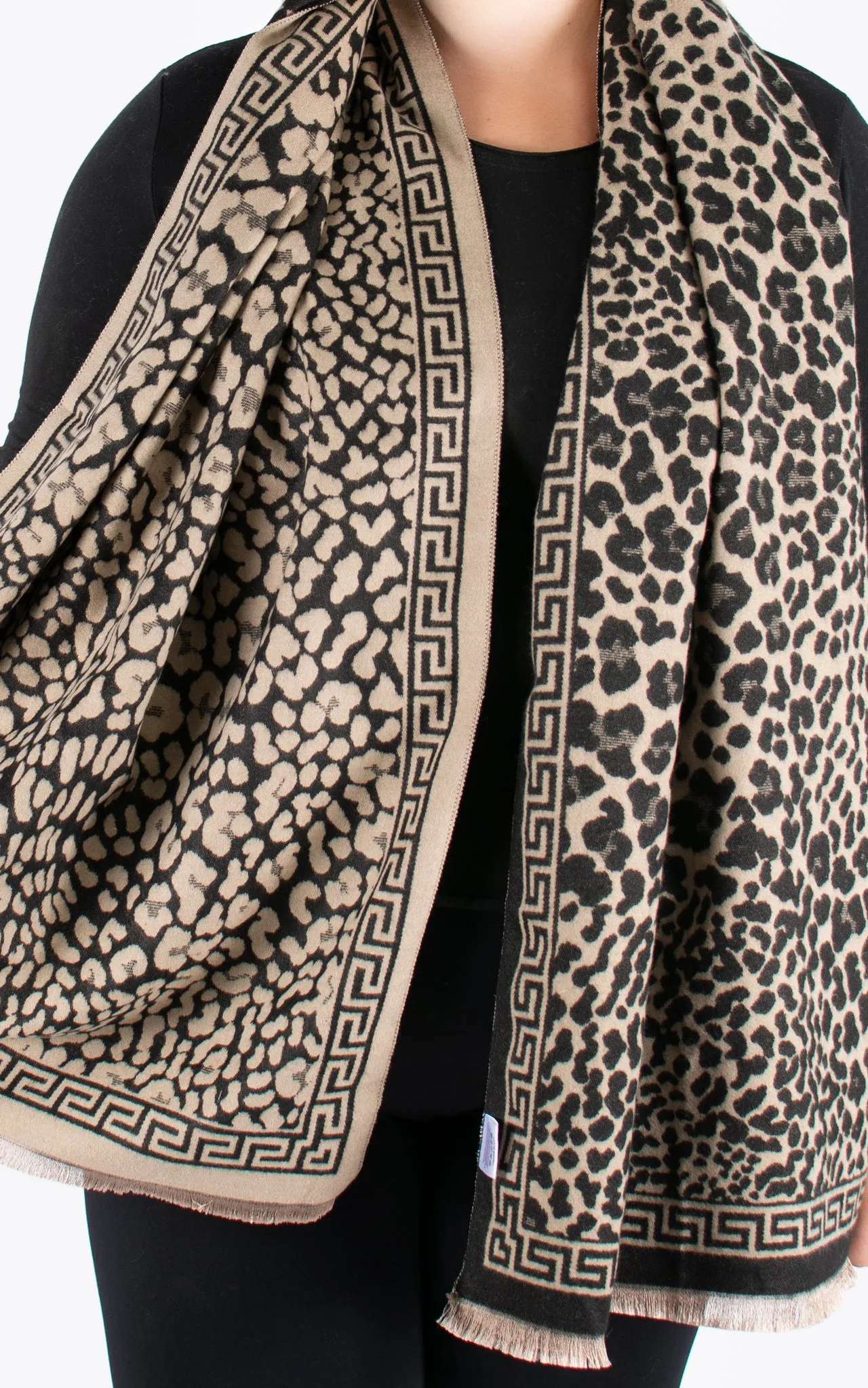 Autumn Winter Scarf | Animal Print | Black & Taupe
