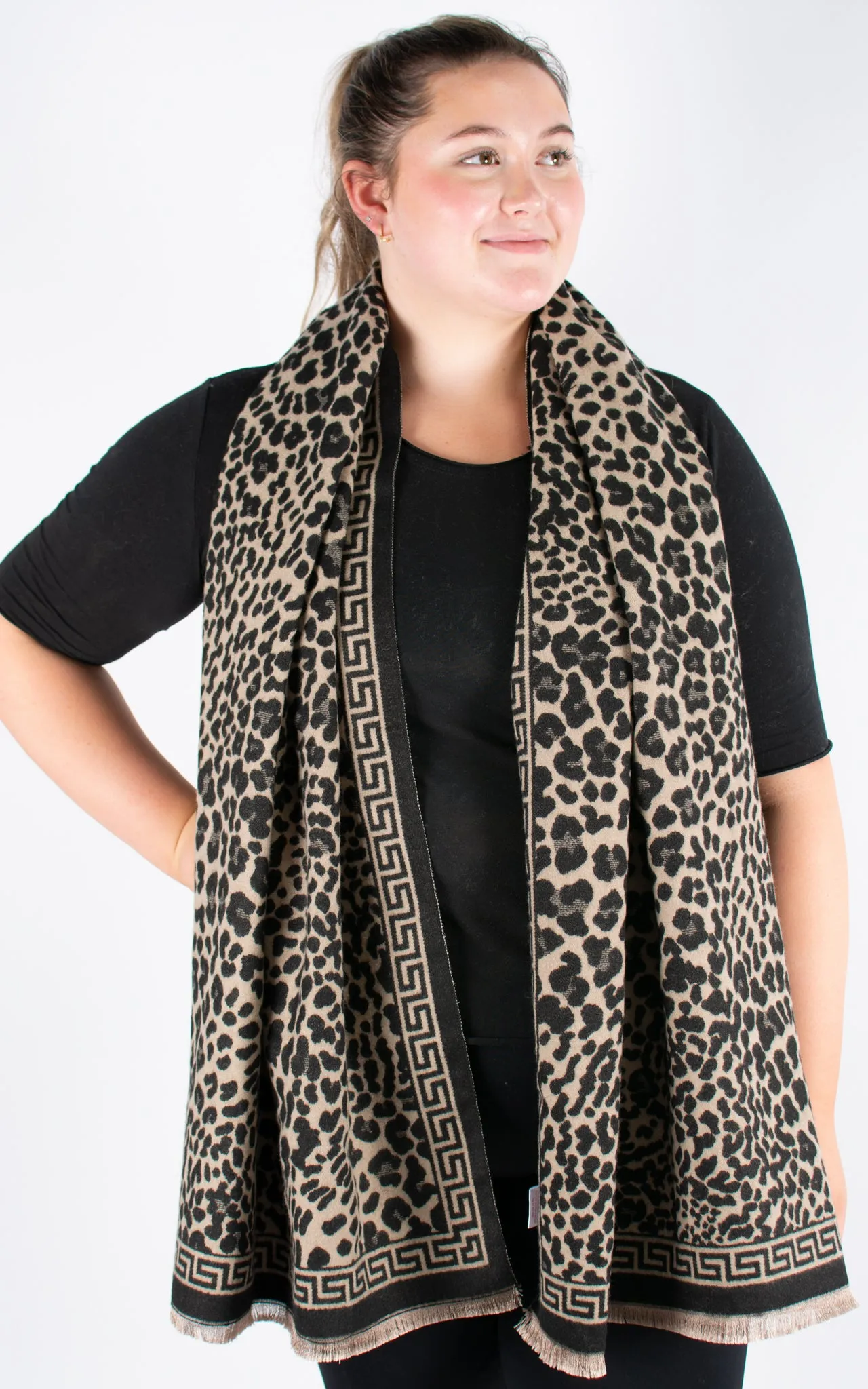 Autumn Winter Scarf | Animal Print | Black & Taupe