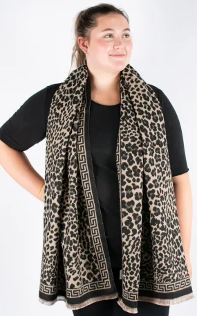 Autumn Winter Scarf | Animal Print | Black & Taupe