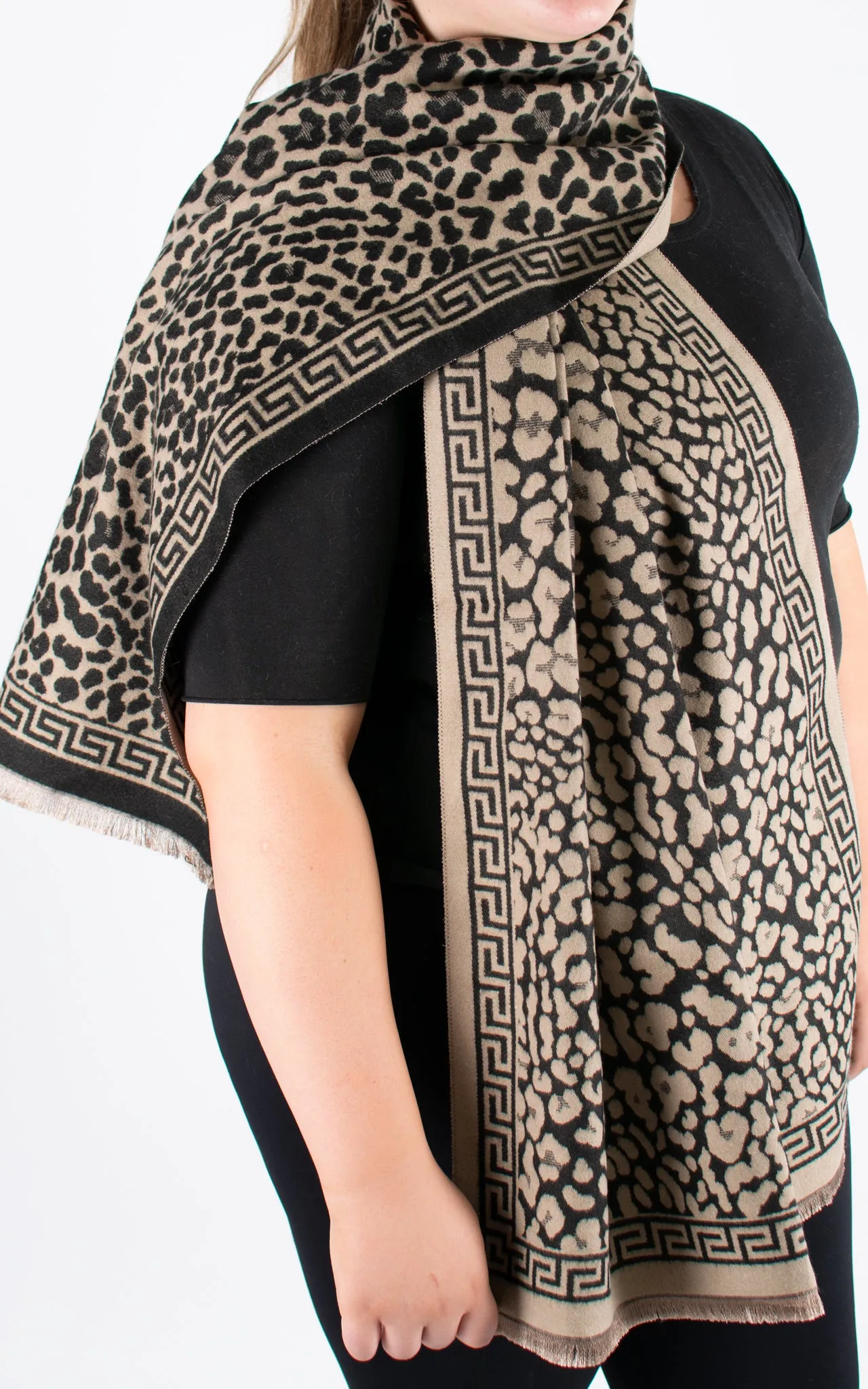 Autumn Winter Scarf | Animal Print | Black & Taupe