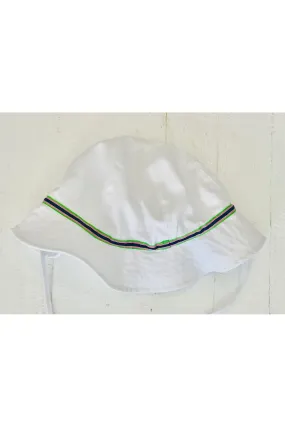 Baby White Bucket Hat with Pink, Navy and Green Stripes