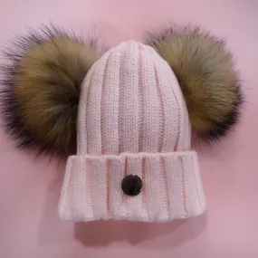 B&B Double Pom Pom Hat - Pale Pink