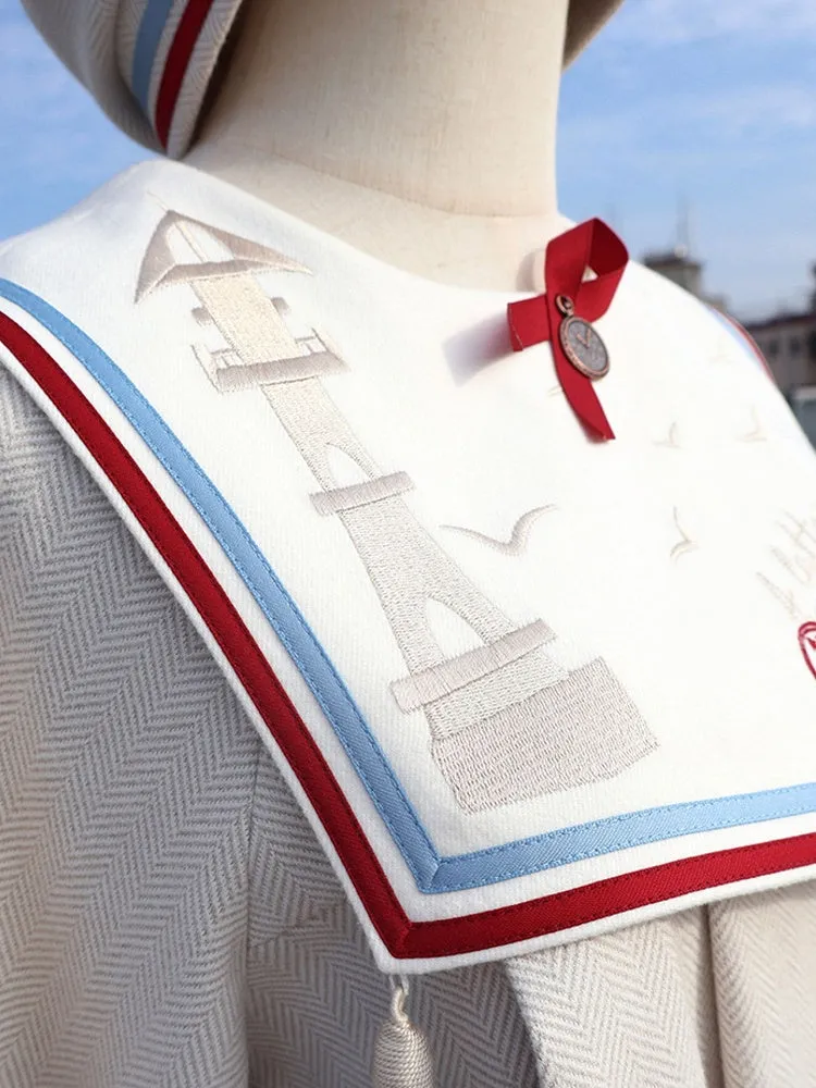 Beige Ouji Sailor Lolita Full Set-Beige Sailor Collor Top   Beige Ouji Shorts   Beige Beret Hat