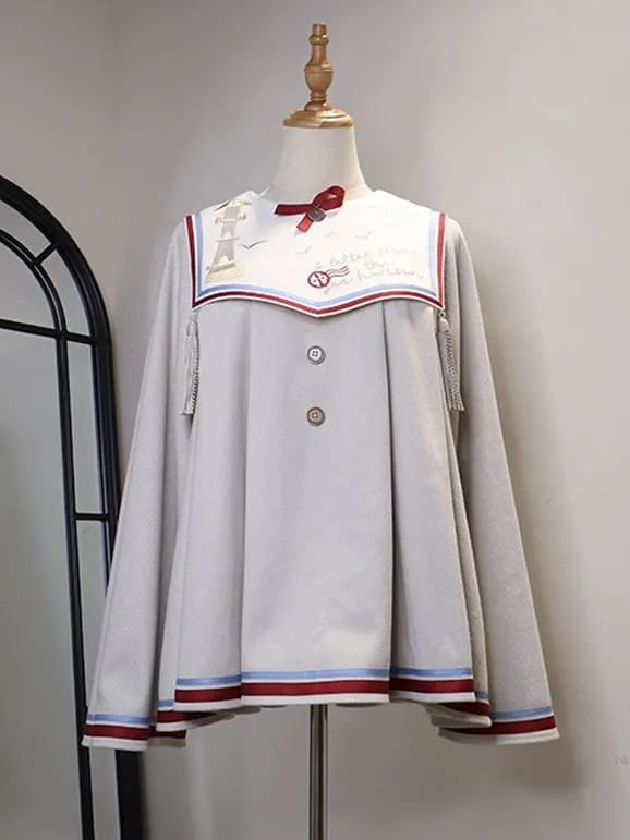 Beige Ouji Sailor Lolita Full Set-Beige Sailor Collor Top   Beige Ouji Shorts   Beige Beret Hat