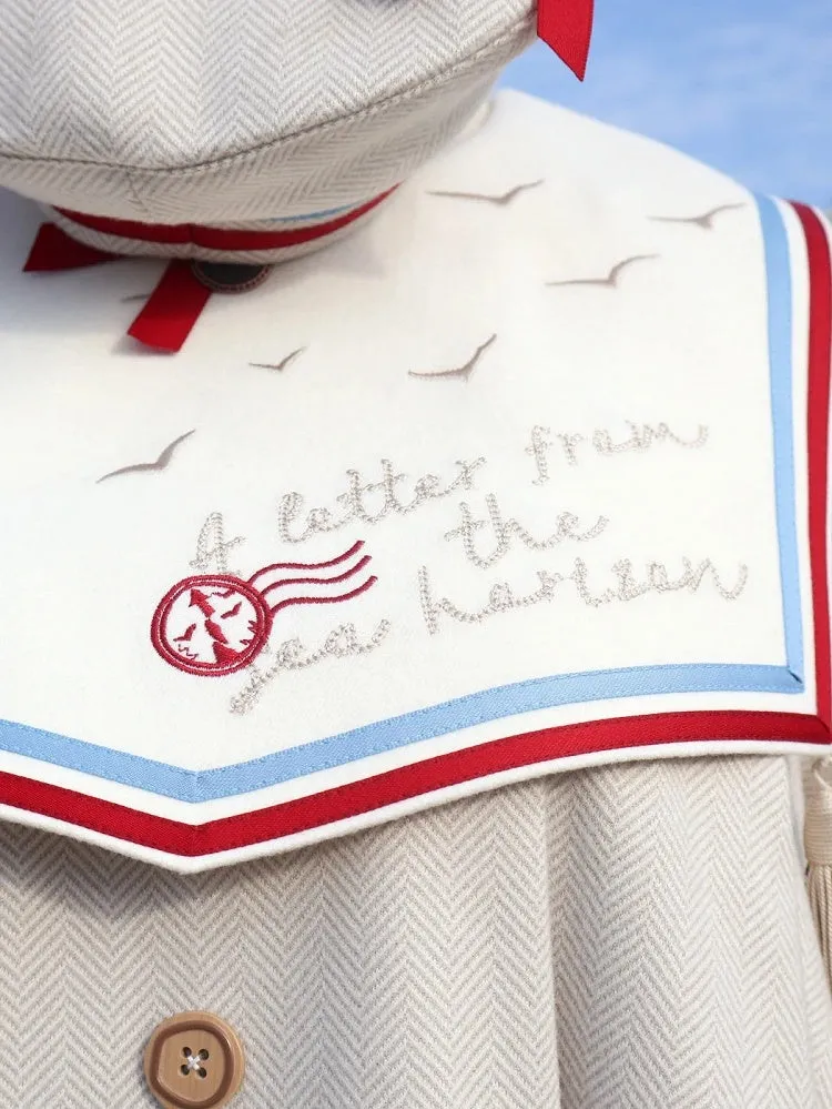 Beige Ouji Sailor Lolita Full Set-Beige Sailor Collor Top   Beige Ouji Shorts   Beige Beret Hat