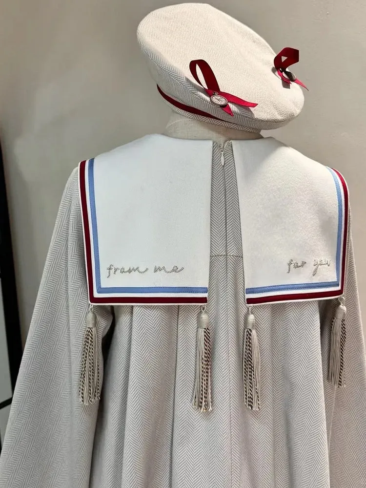 Beige Ouji Sailor Lolita Full Set-Beige Sailor Collor Top   Beige Ouji Shorts   Beige Beret Hat