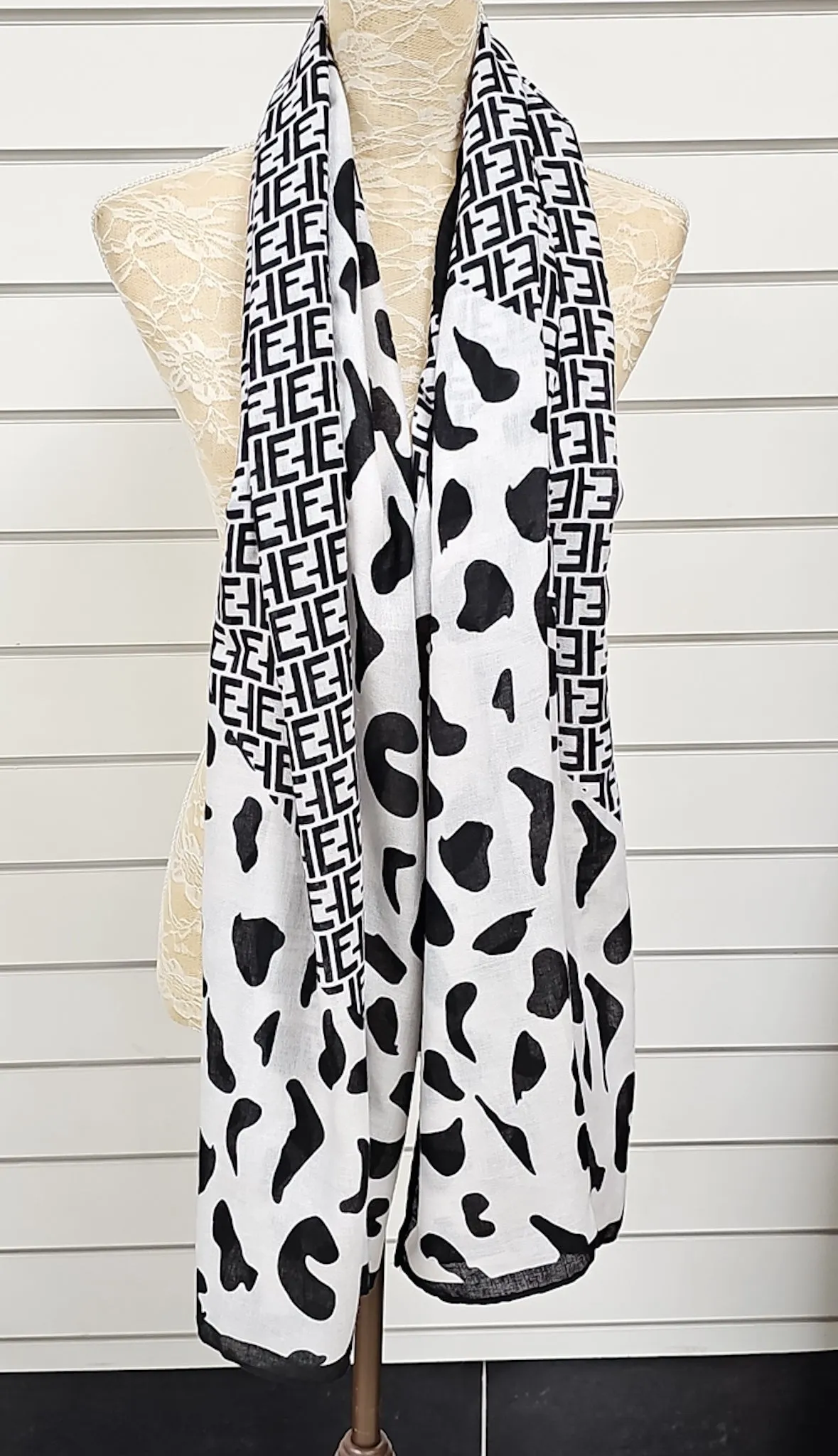 Black & Ivory Designer Inspired Scarf