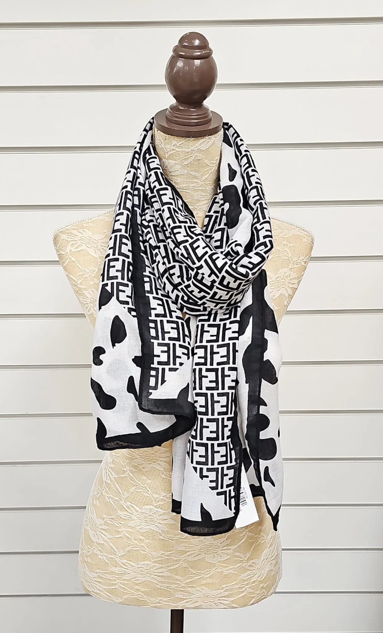 Black & Ivory Designer Inspired Scarf