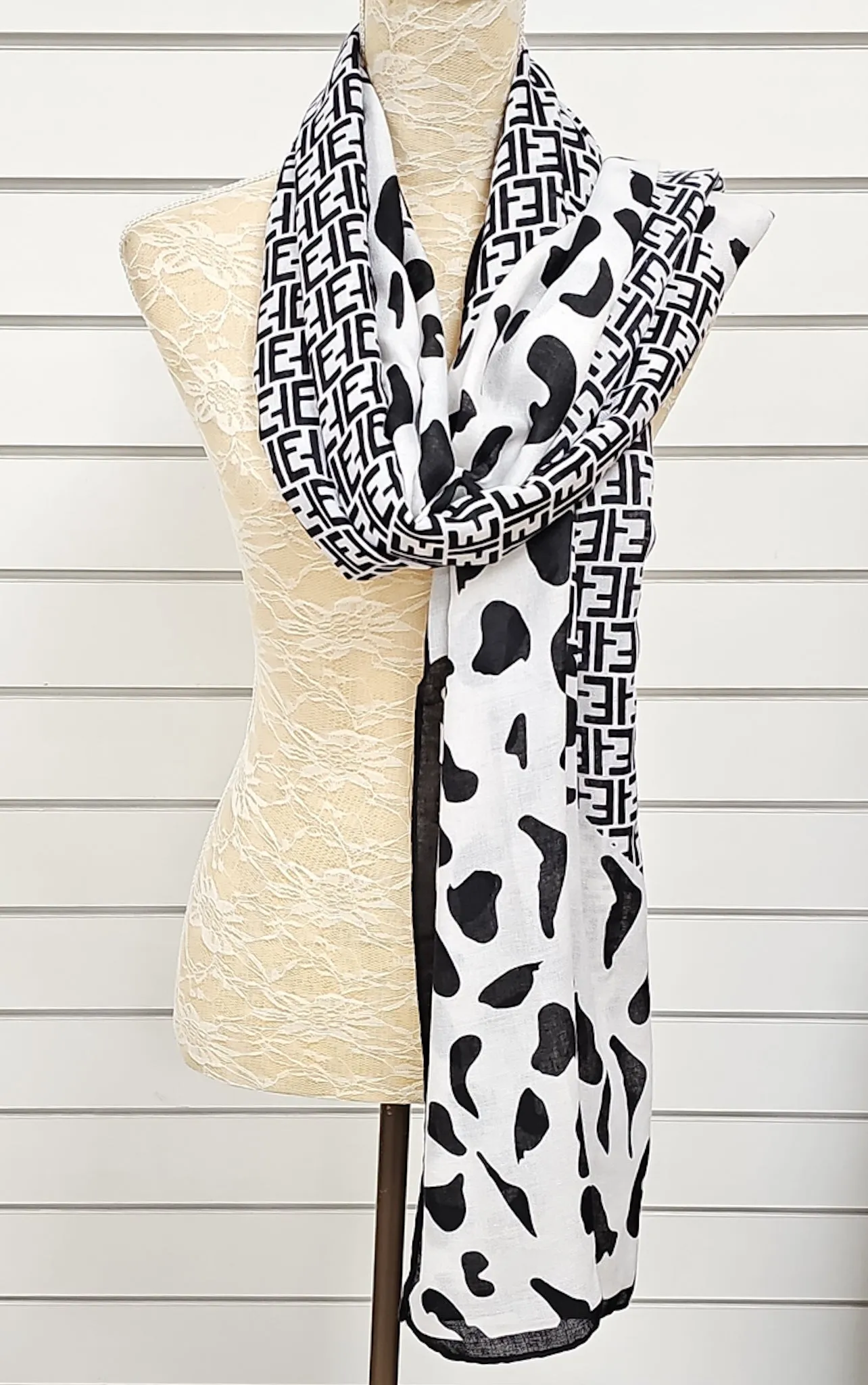 Black & Ivory Designer Inspired Scarf