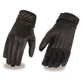 BLACK MG7760 Women's Black Leather Gloves with Gel Palms