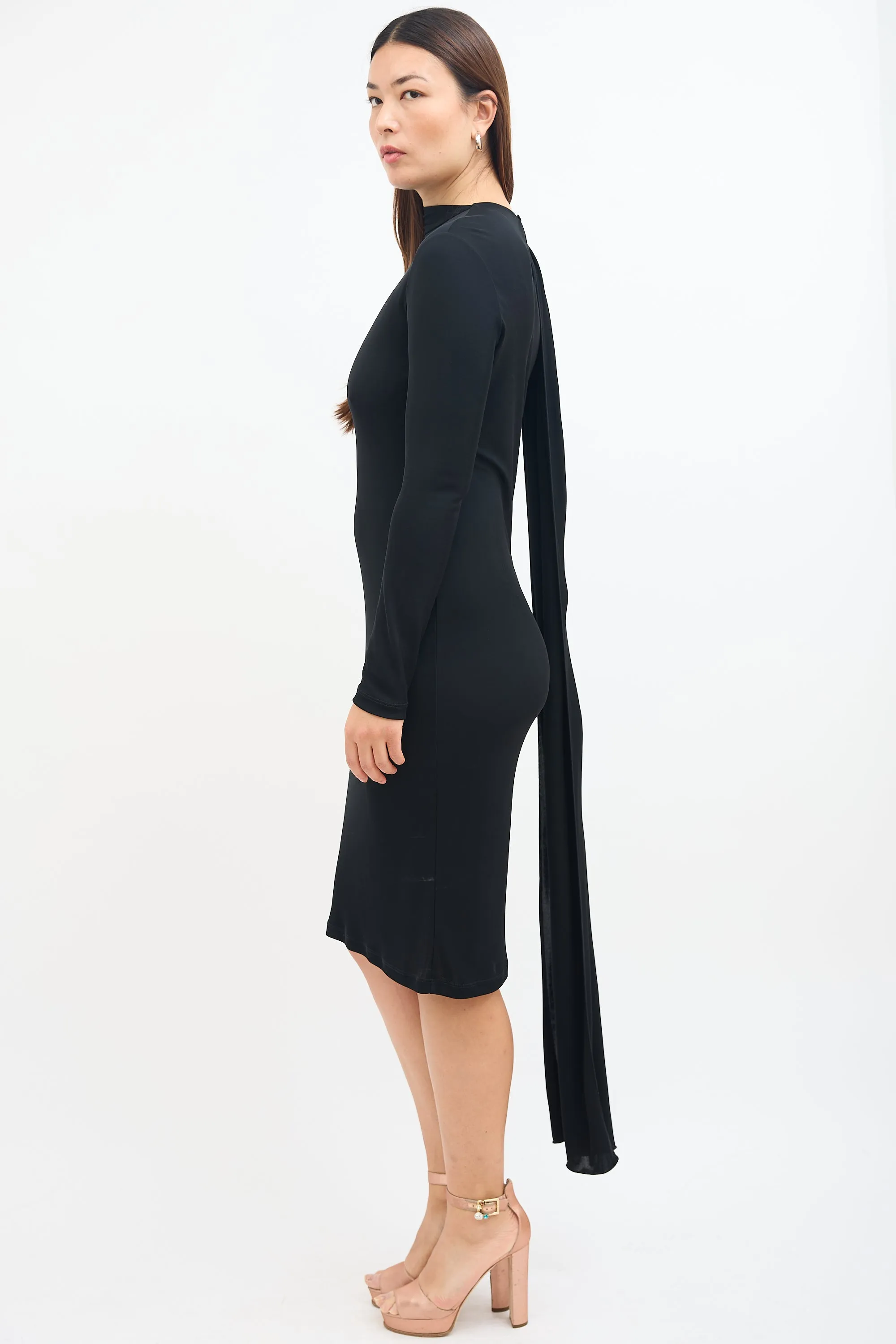 Black Scarf Long Sleeve Dress