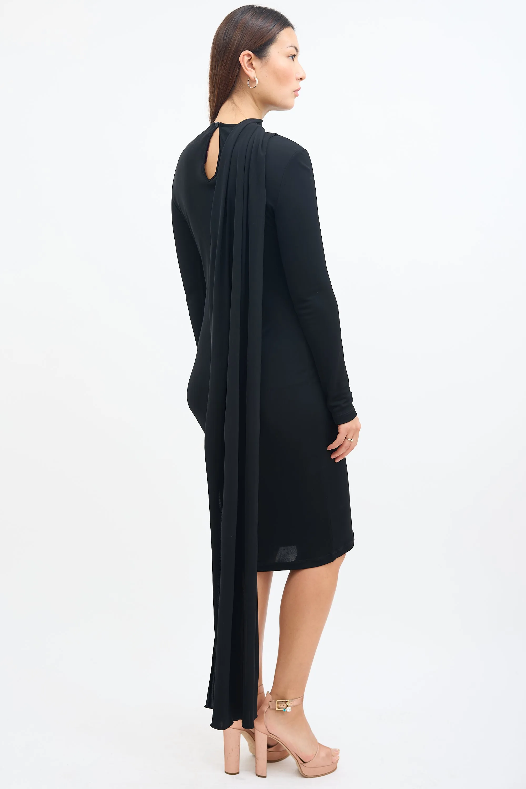 Black Scarf Long Sleeve Dress