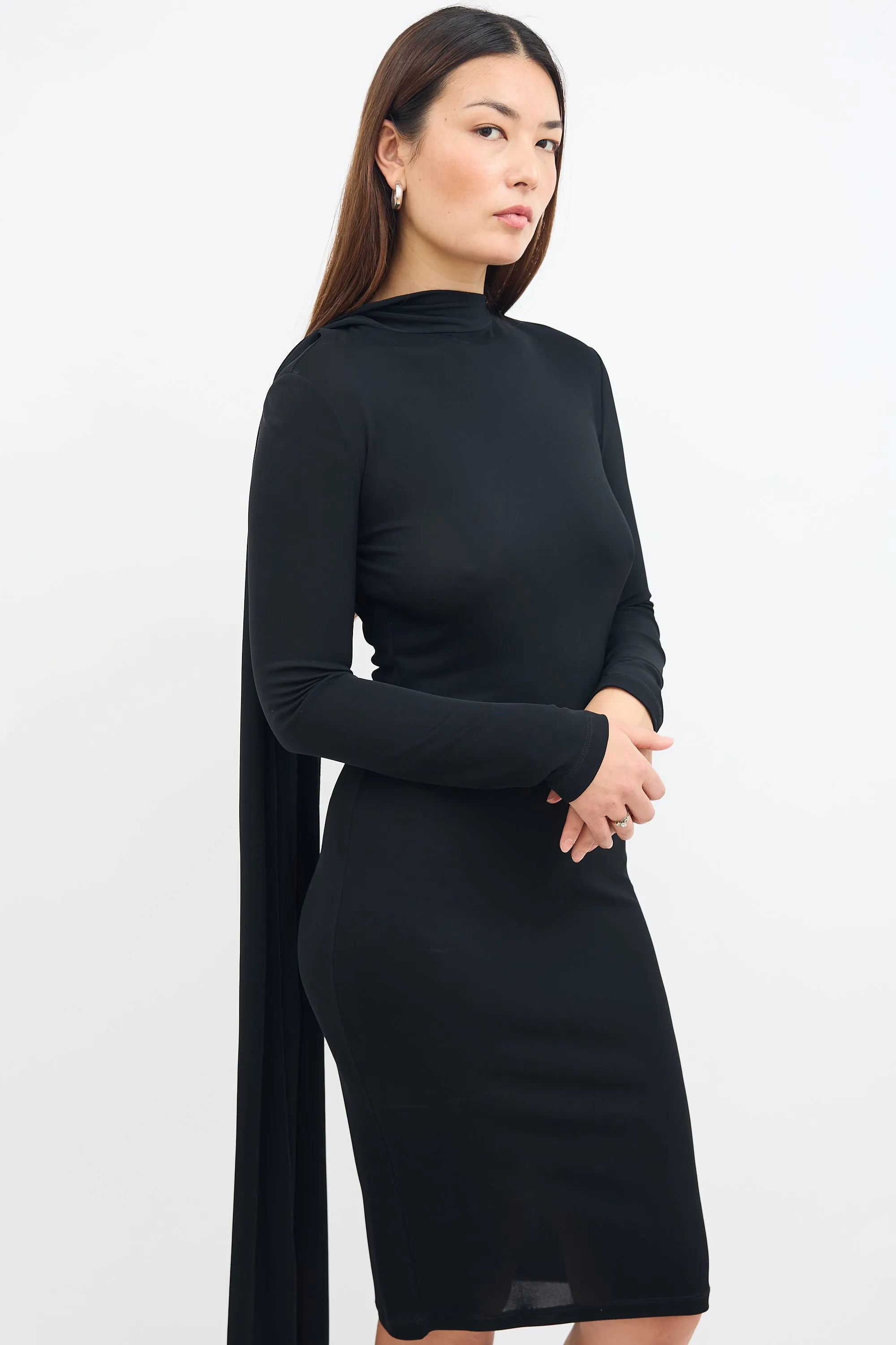 Black Scarf Long Sleeve Dress