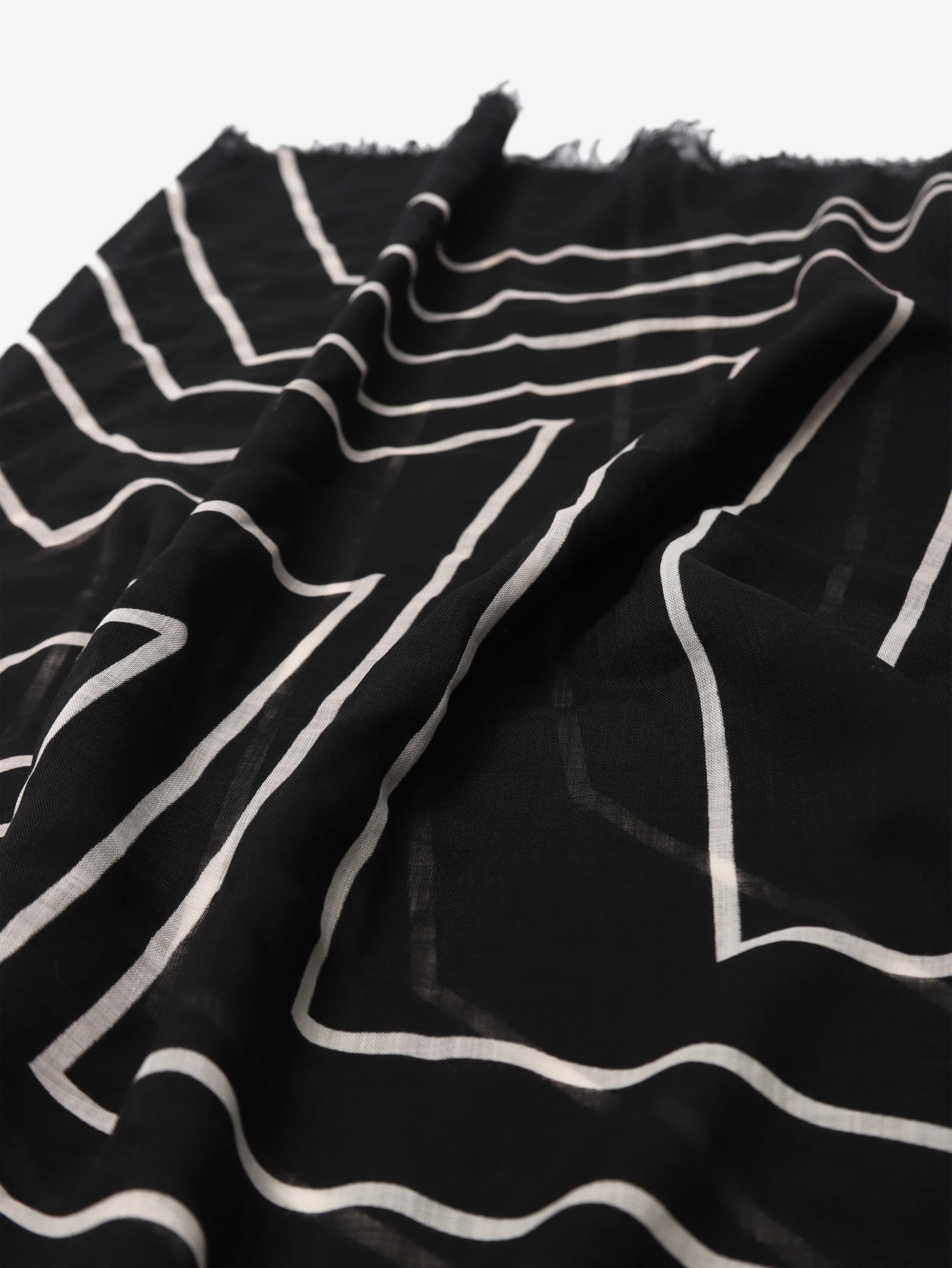 Black star printed wool scarf - size