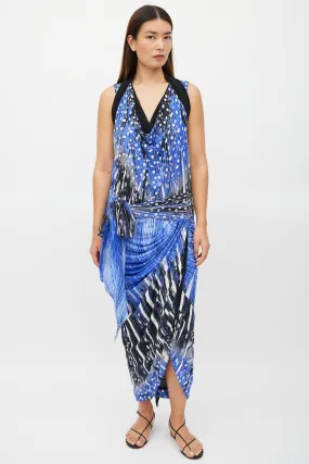 Blue & Black Polka Dot Gathered Belted Dress
