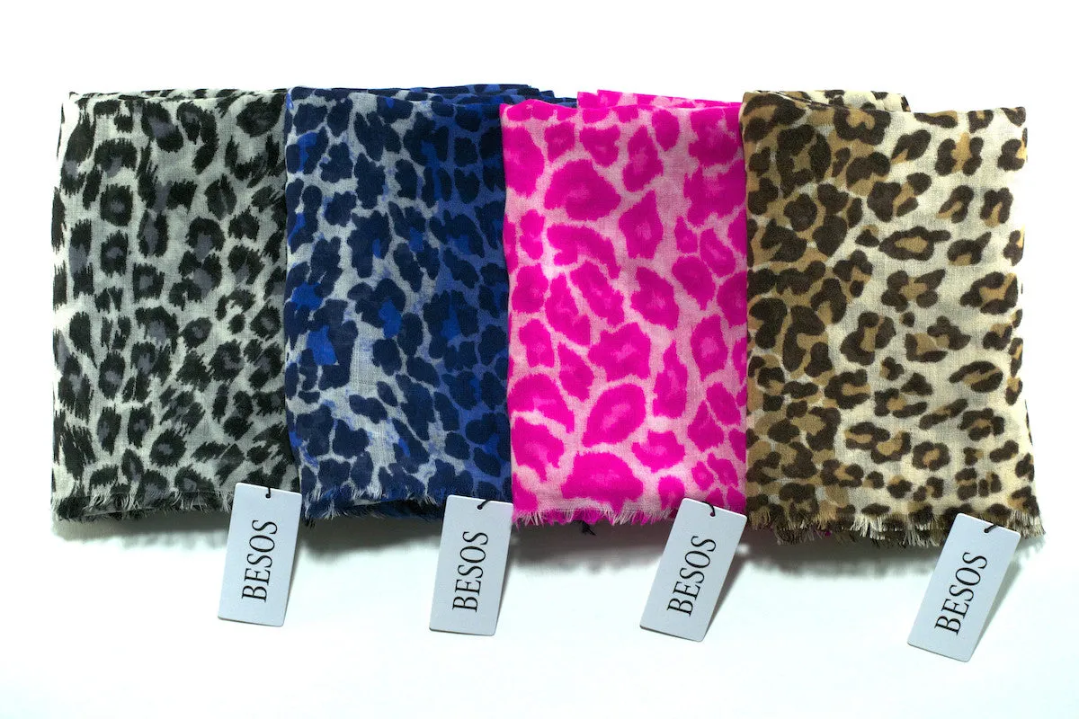 Blue leopard print scarf
