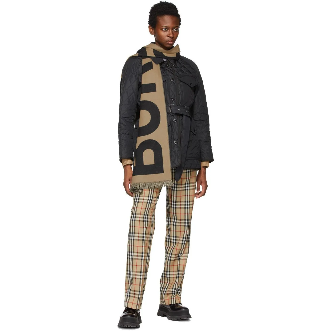 Burberry Tan Wool Logo Scarf