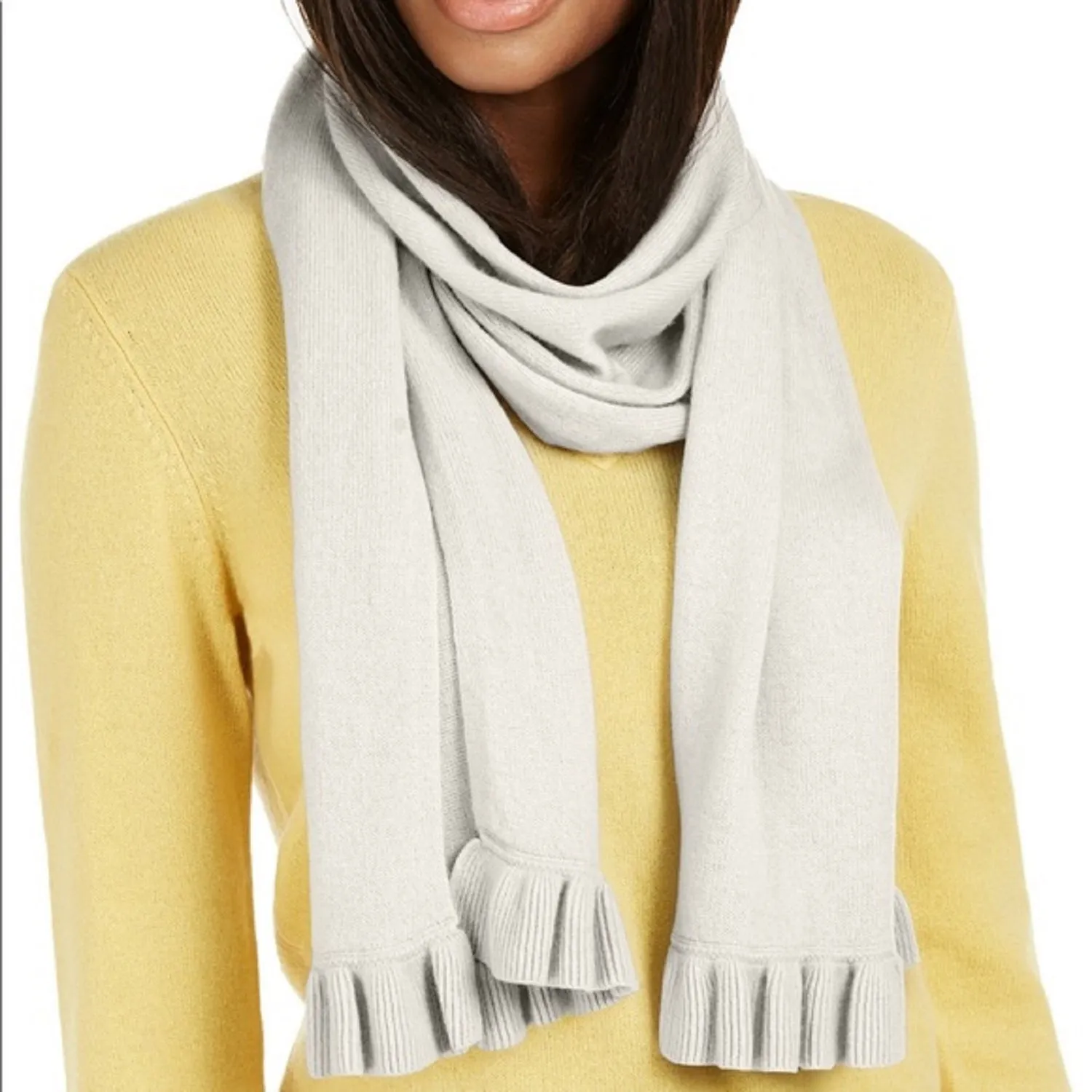 Charter Club Women's Cashmere  Ruffle Ultra-Soft Muffler Scarf, Gray