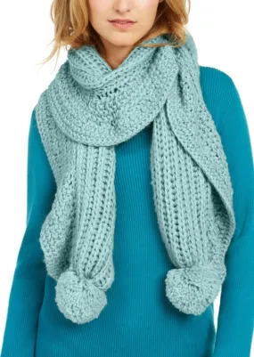 Charter Club Women's Ruffle-Knit Boa Scarf Fluffy Poms, Pale Green