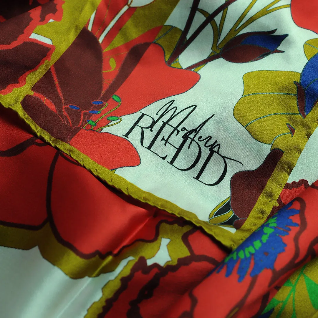 Diane Culture Redd Gold Red & White Silk Scarf