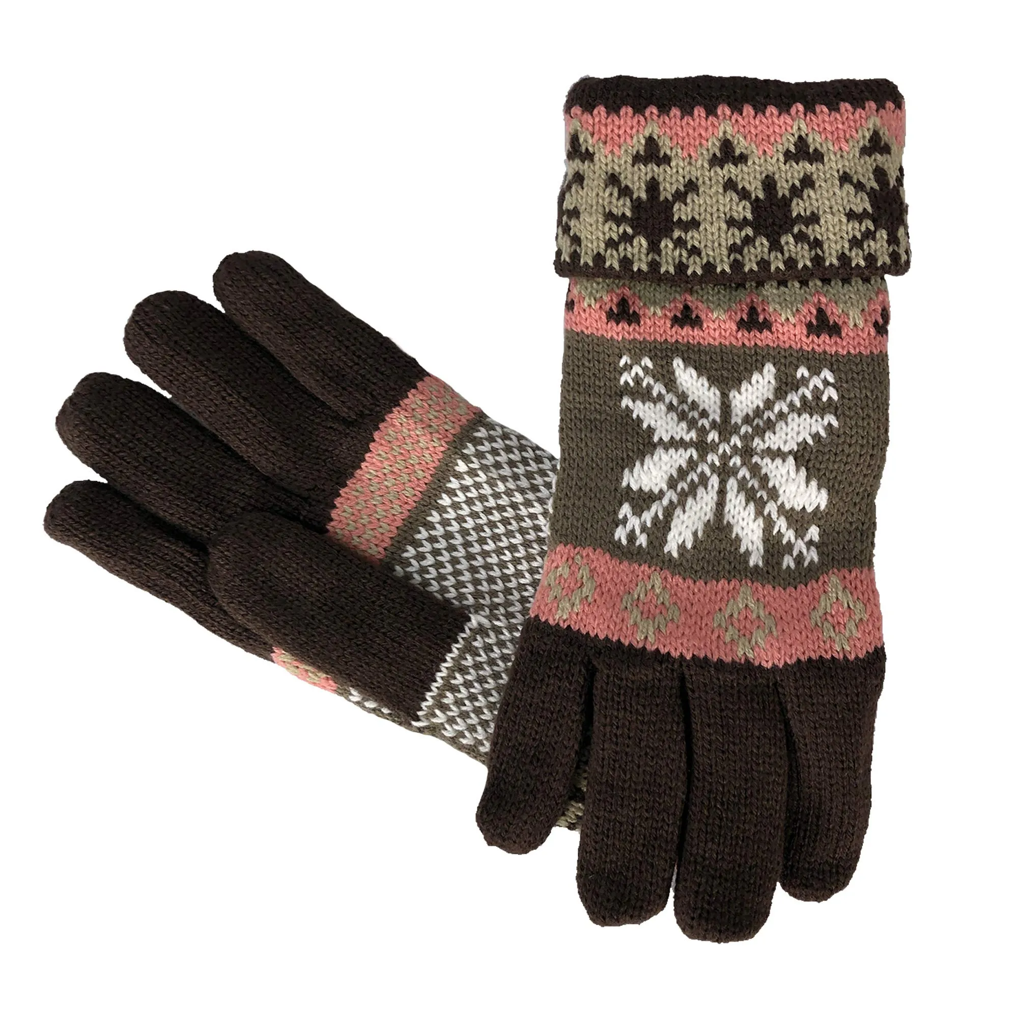 Fair Isle Reindeer Snowflake Plush Fleece Lined Double Layer Winter Gloves