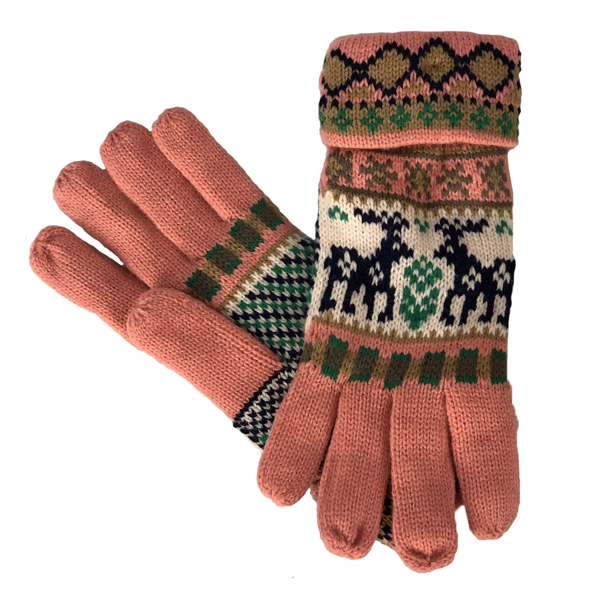 Fair Isle Reindeer Snowflake Plush Fleece Lined Double Layer Winter Gloves