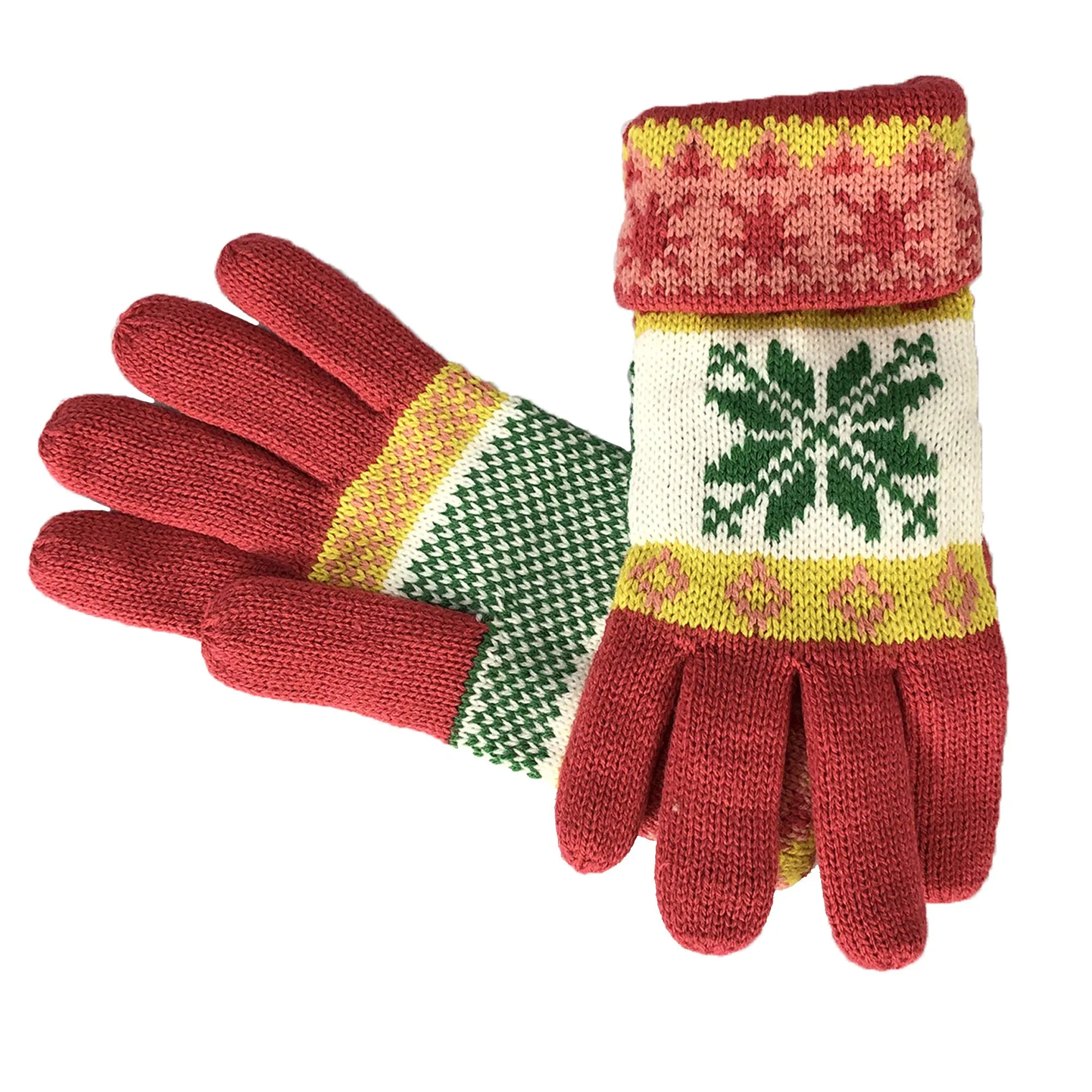 Fair Isle Reindeer Snowflake Plush Fleece Lined Double Layer Winter Gloves