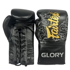 Fairtex BGLG3 Lace Up Black Silver Boxing Gloves