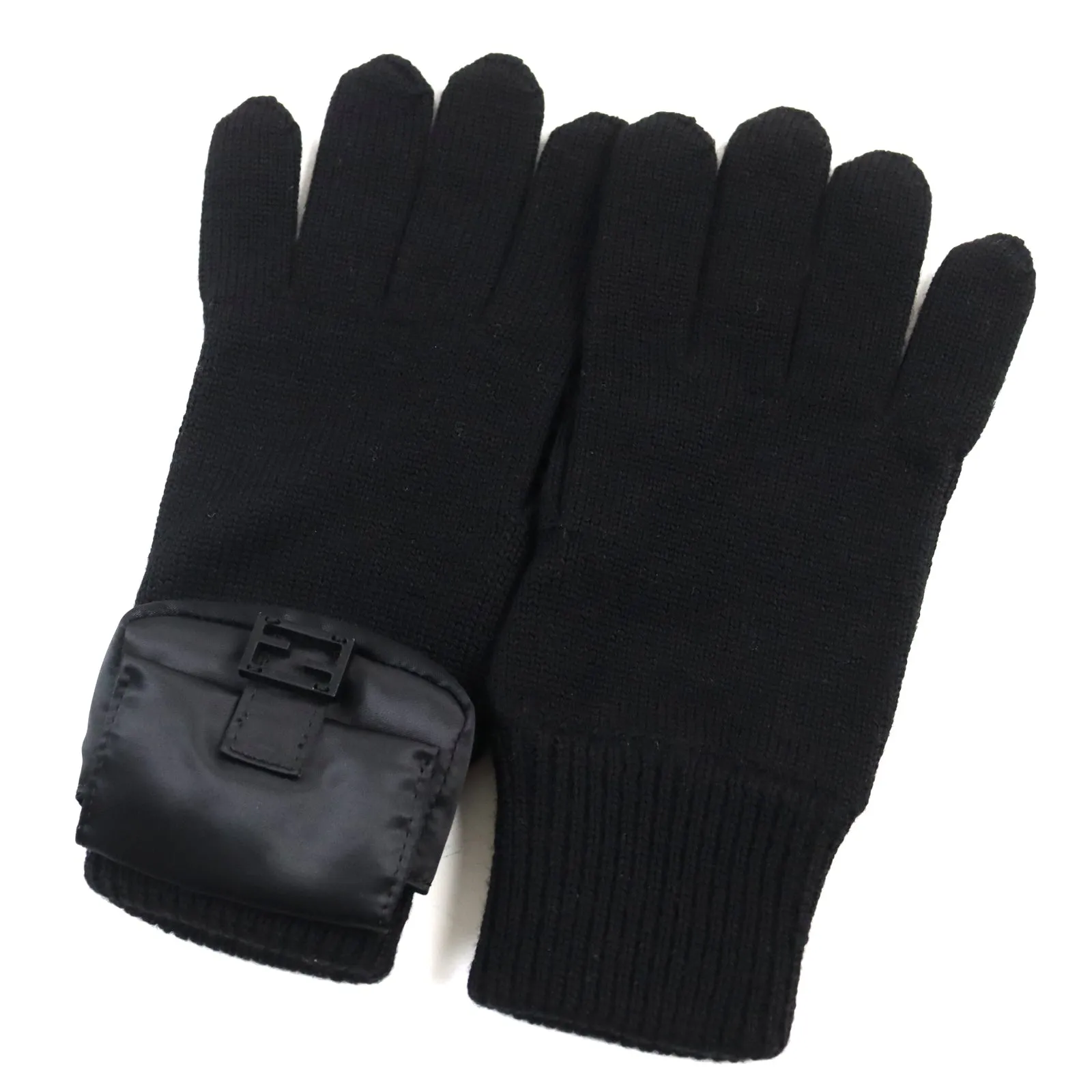 FENDI gloves FXY581 ANB1 wool black Bucket Gloves M