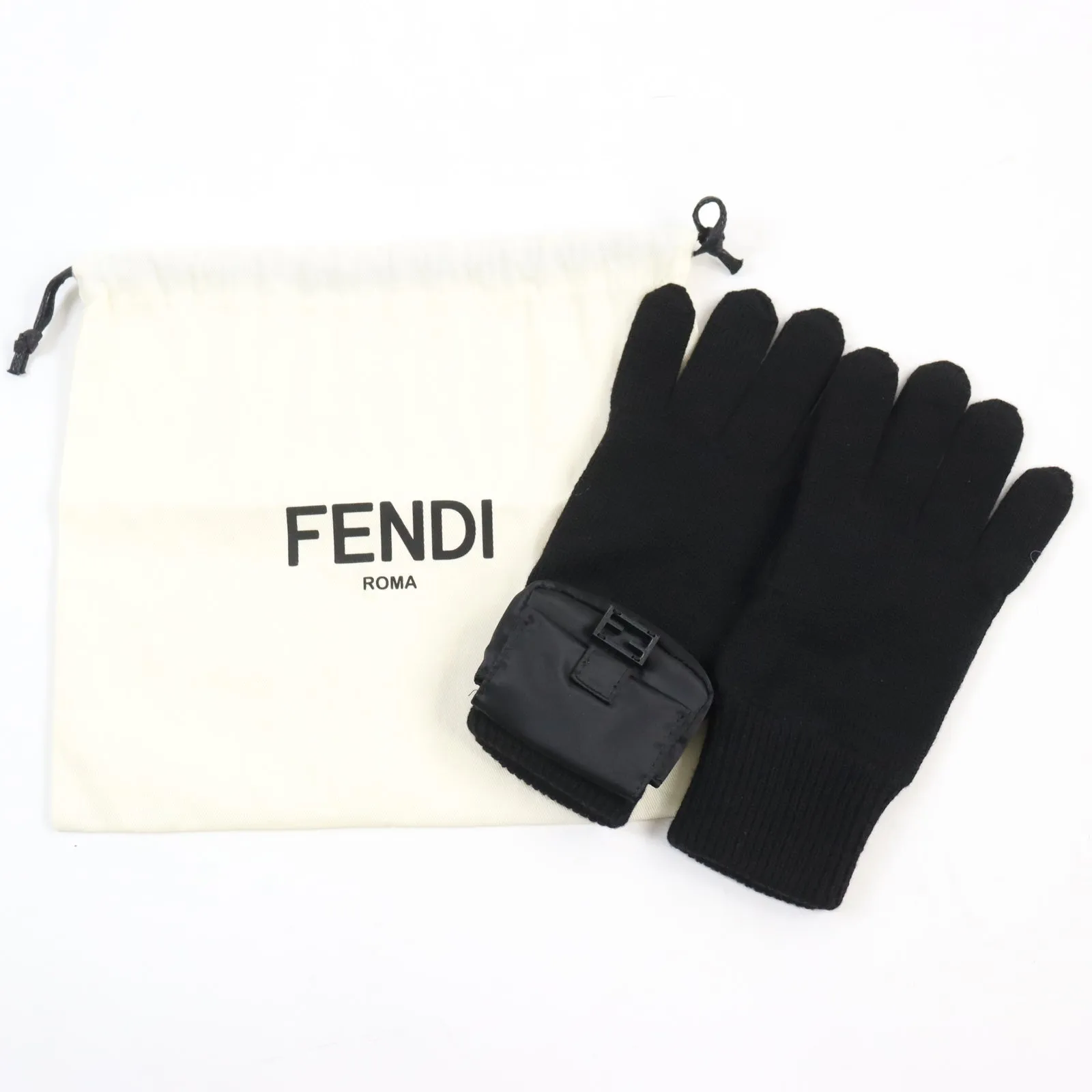 FENDI gloves FXY581 ANB1 wool black Bucket Gloves M