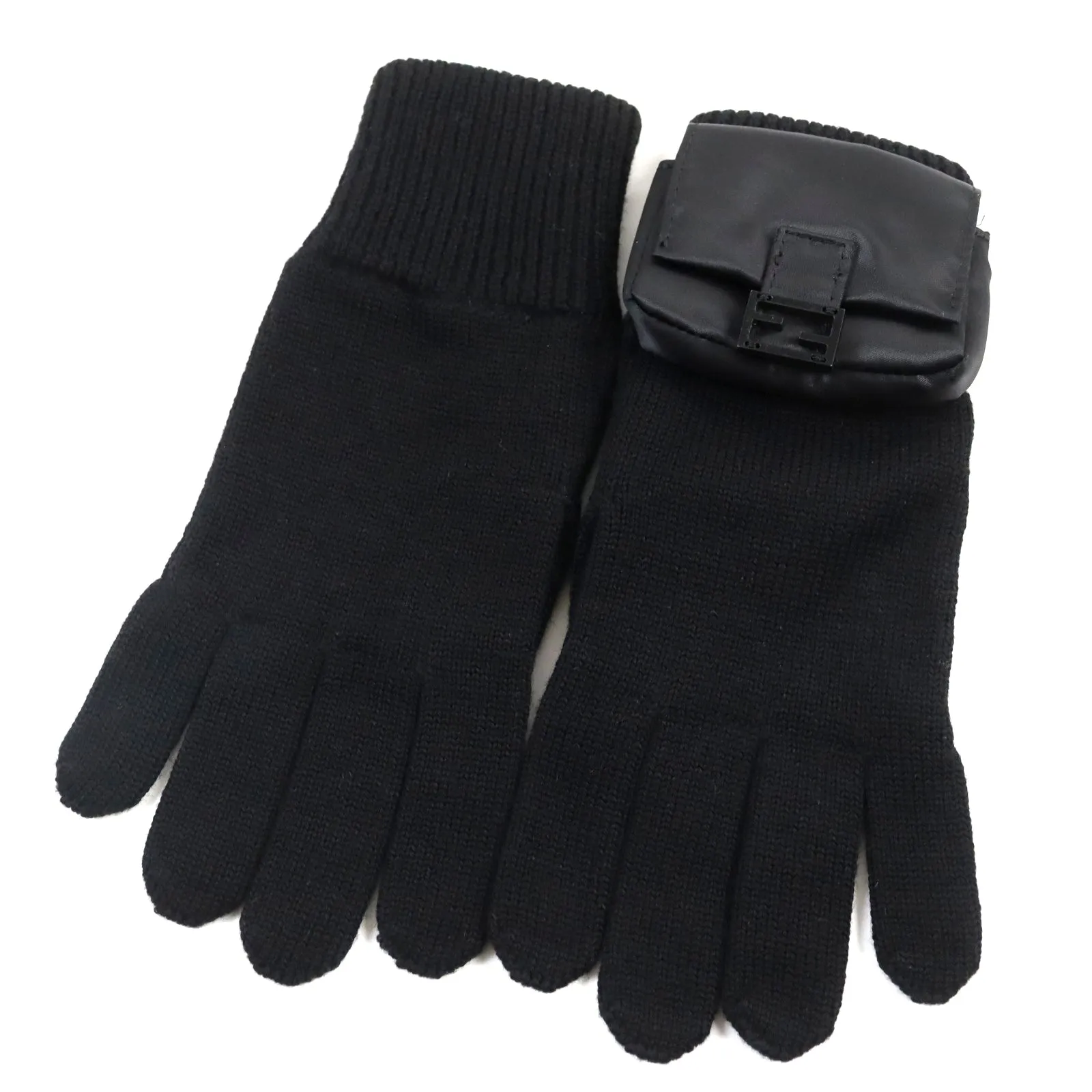 FENDI gloves FXY581 ANB1 wool black Bucket Gloves M