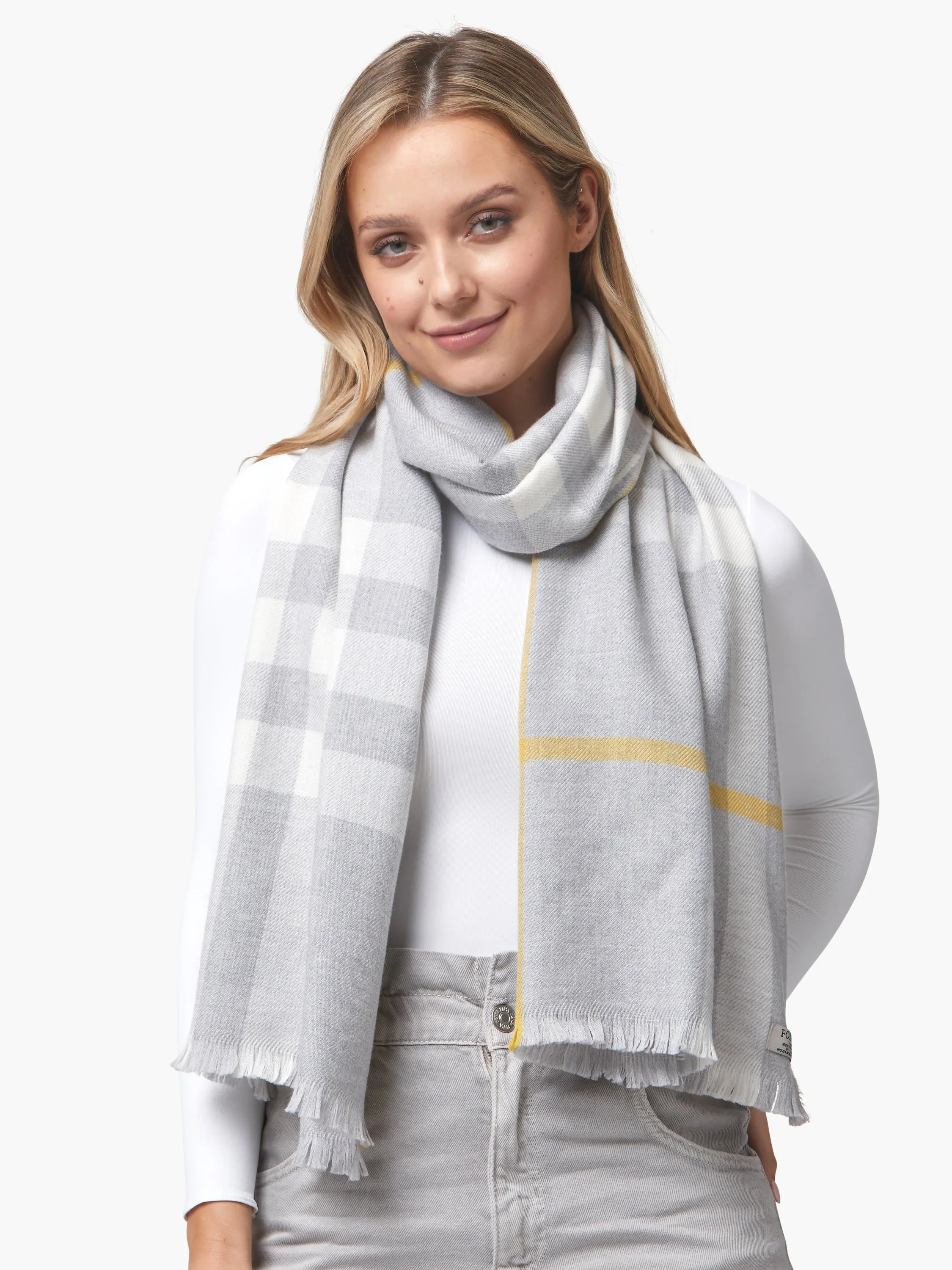 Foxford Grey and Gold Extra Fine Merino Scarf