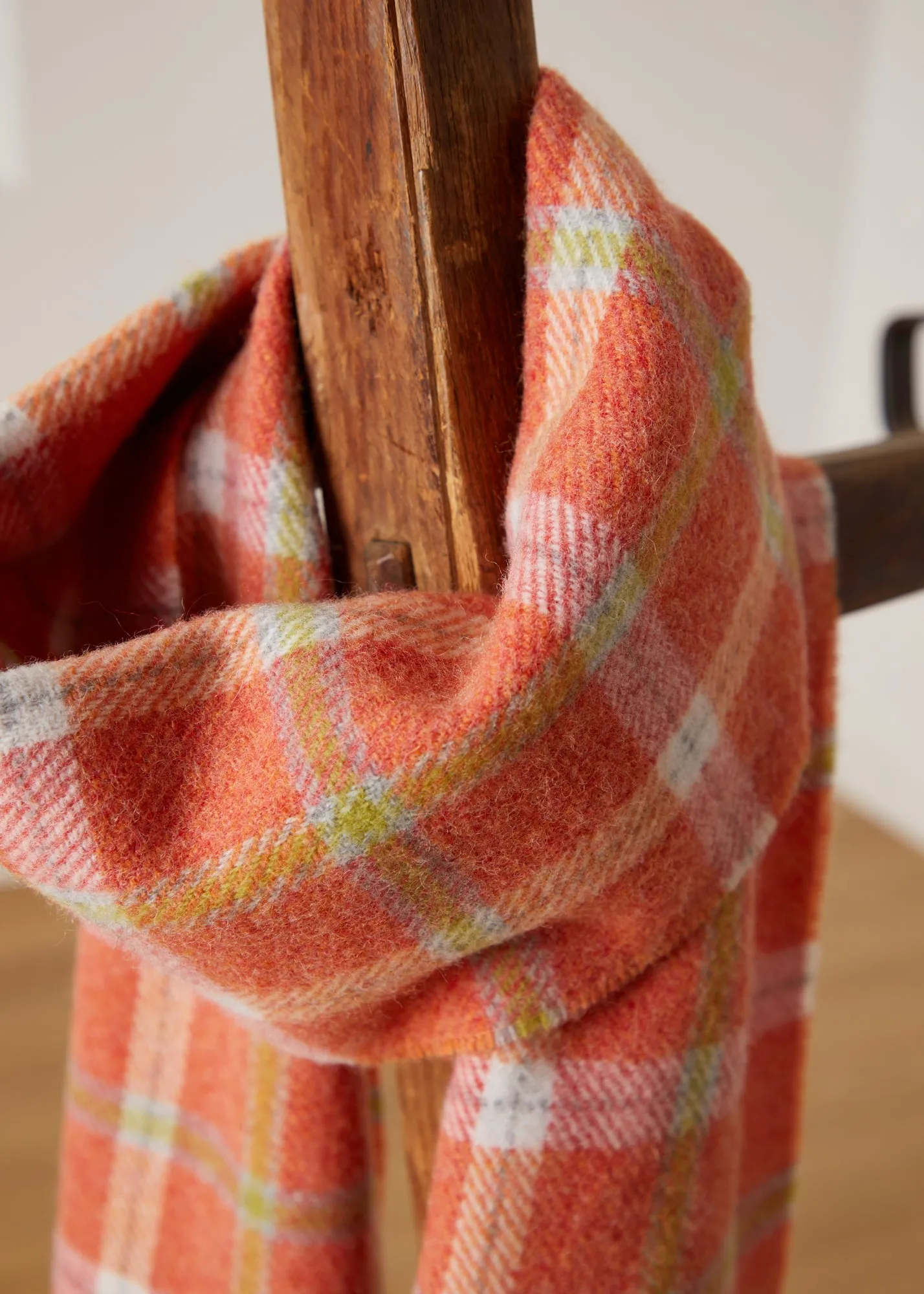 Foxford Orange Check Lambswool Scarf