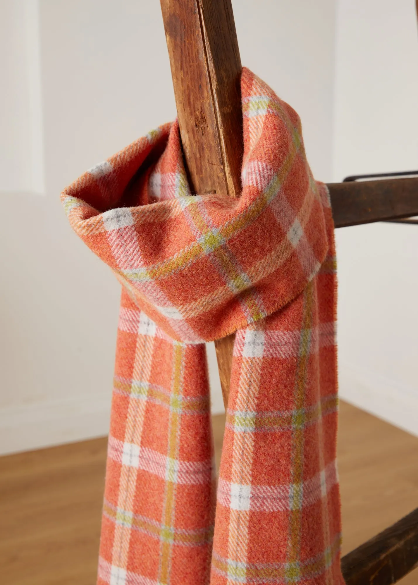 Foxford Orange Check Lambswool Scarf