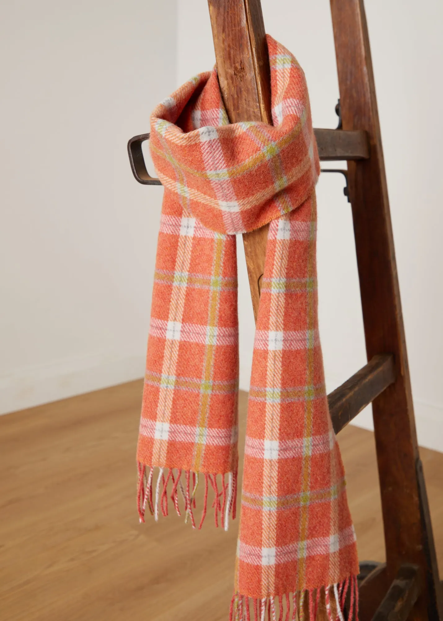 Foxford Orange Check Lambswool Scarf