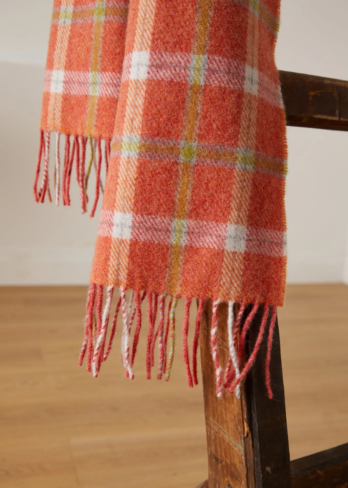 Foxford Orange Check Lambswool Scarf