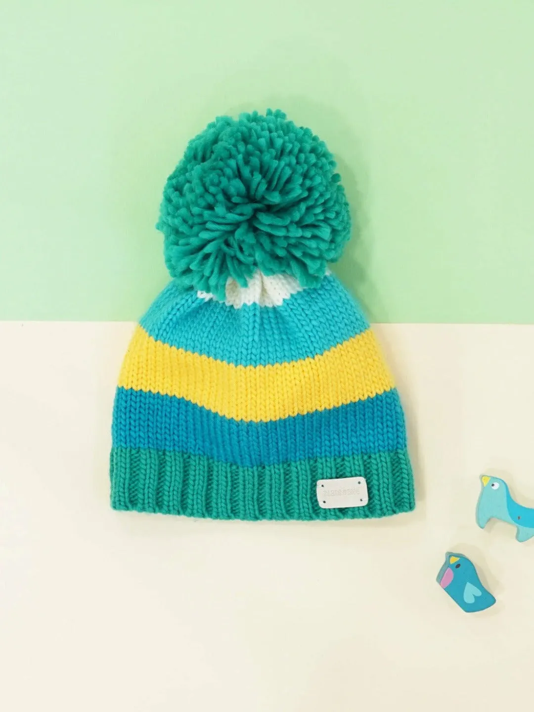 Green and Mustard Bobble Hat