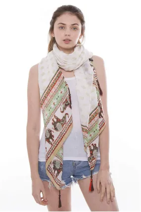 Green Elephant Sheer Lightweight Color Block Scarf Shawl Wrap with Tassels
