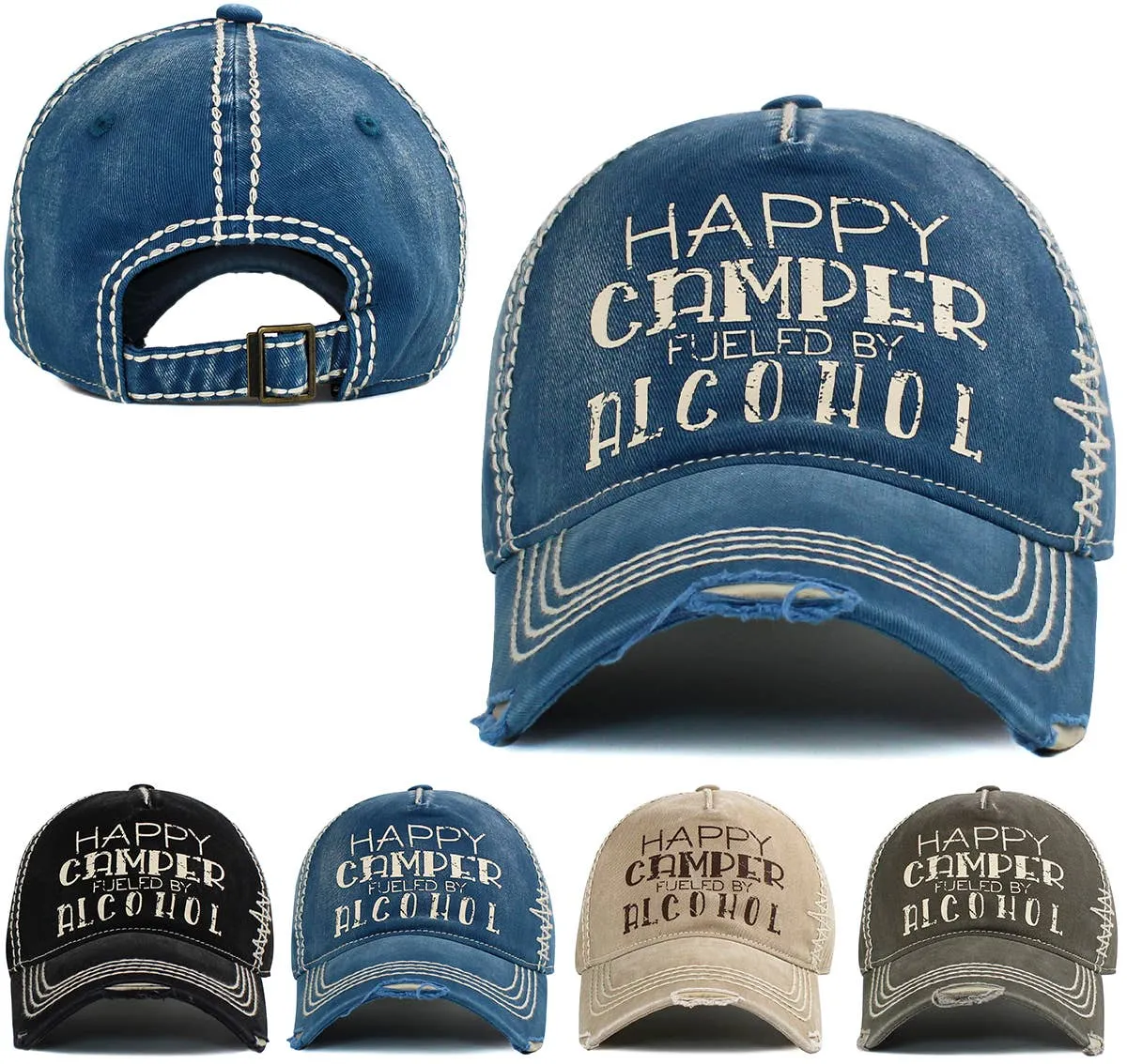 Happy Camper Fueled By Alcohol Vintage Ballcap