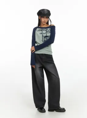 Haven Black-Washed Wide Jeans IS427