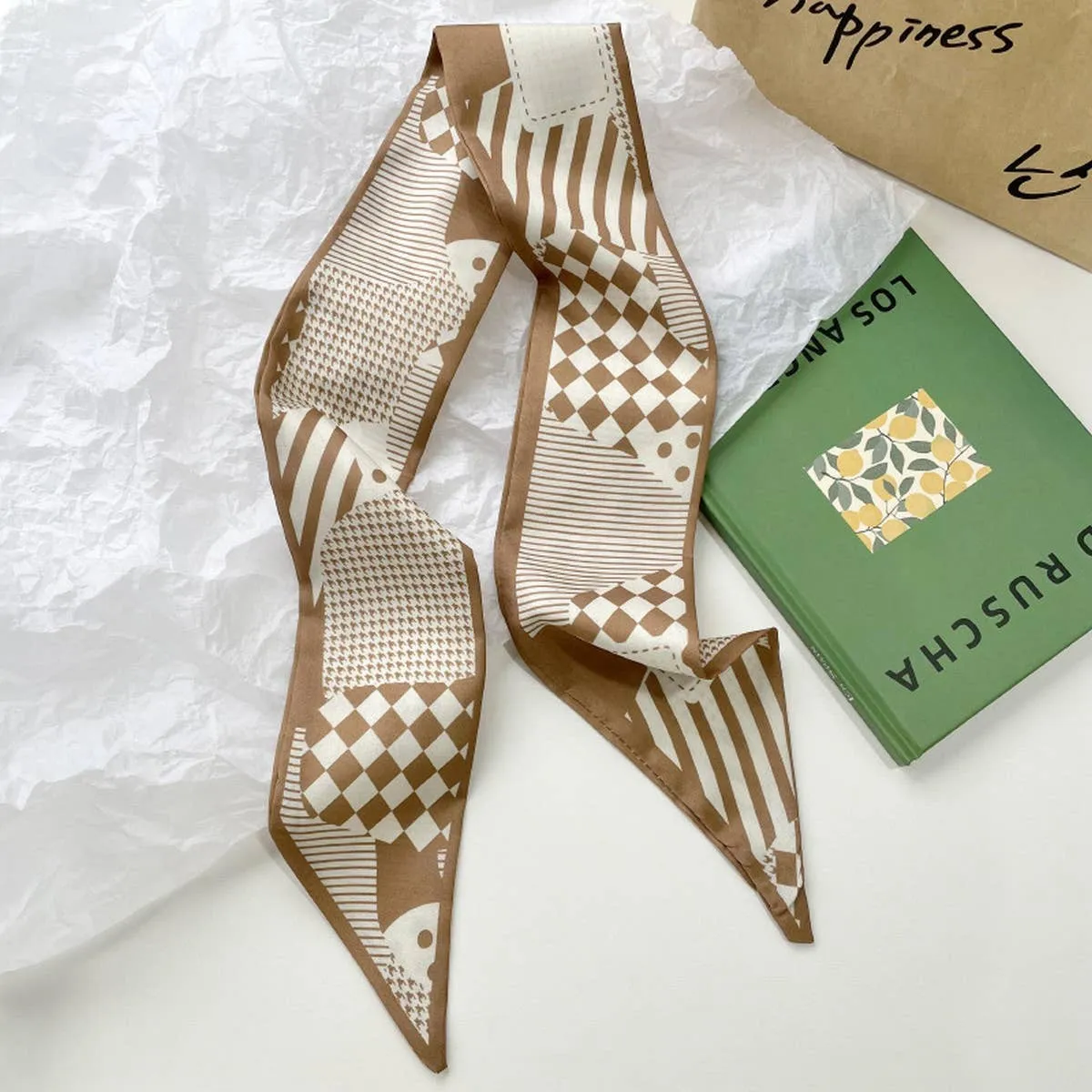 HIGH-END KHAKI SILK SCARF RIBBON_CWASC0715