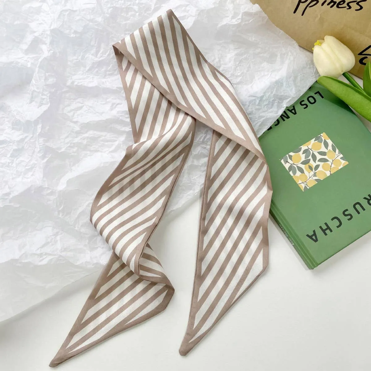HIGH-END KHAKI SILK SCARF RIBBON_CWASC0715