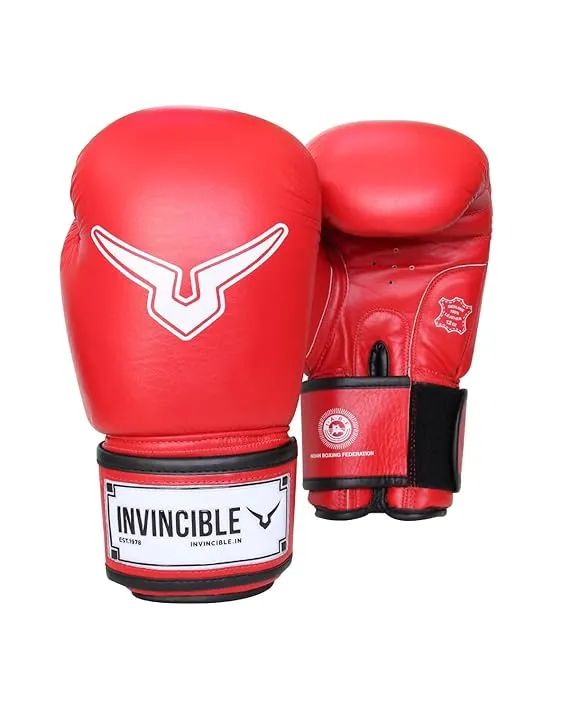 Invincible Agni 2.0 Amateur Competition Leather Boxing Gloves for Men & Women, Punching Gloves for Kick Boxing (RED)